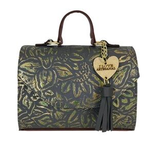 Artisanal Black and Gold Floral Satchel